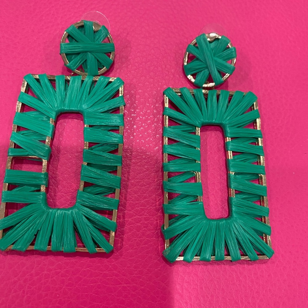 Anthropologie Emerald Woven Earrings